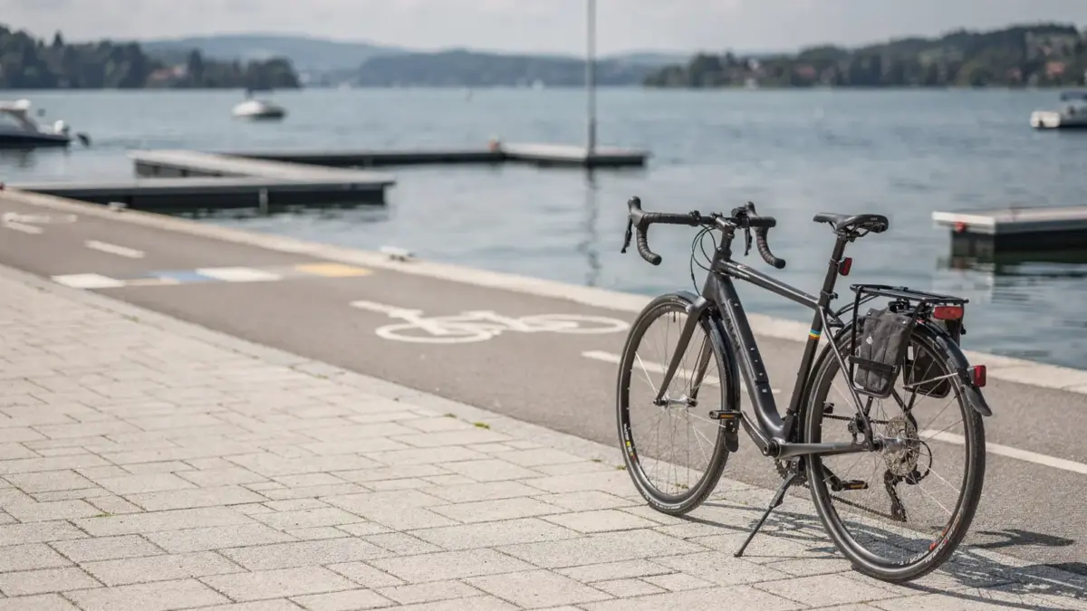 Tourenrad an der Uferpromenade am Bodensee als Ausgangspunkt für den Radurlaub