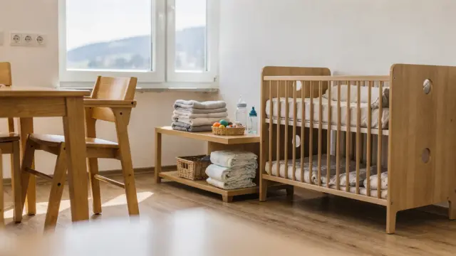 Babyfreundliche Ferienwohnung am Bodensee mit Kinderbett, Hochstuhl und sicheren Steckdosen für Familien